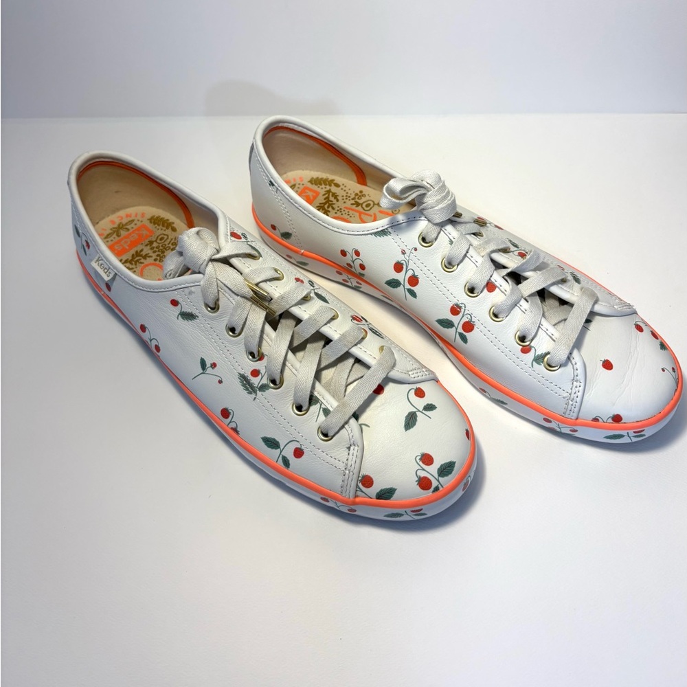 Keds x Rifle Paper Co Kickstart Leather Strawberry SZ 10 EUC - Picture 2 of 11